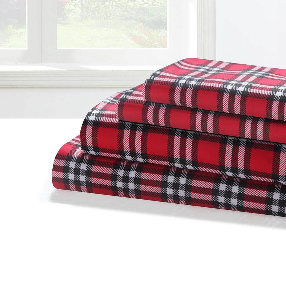 Red Plaid Full Microfiber 4-Piece Bedding Set
