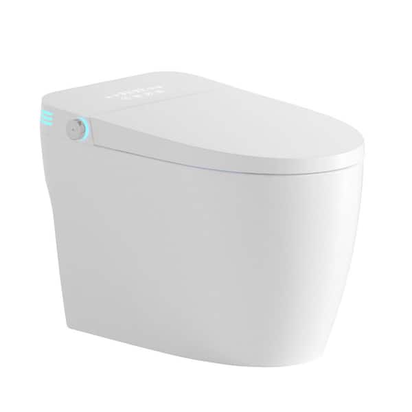 Auto Flushing Elongated Smart Bidet Toilet 1.28 GPF in White with Heated Seat, Adjustable Temp, Remote Control Side Know