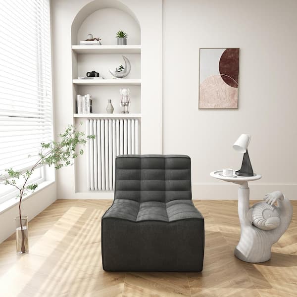 Black Linen Polyester Small(Under 30 in.)Lazy Floor Singel Sofa Chair Modern Corner Relax Bean Bag, No Assembly Needed