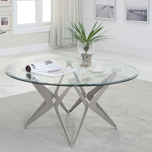 Cettina 38 in. Clear/Champagne Medium Round Glass Coffee Table