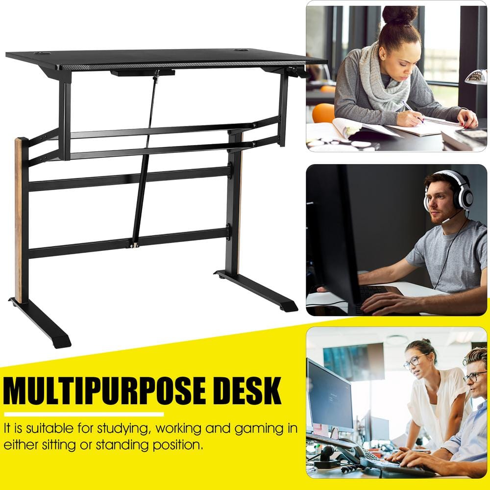 Black Adjustable Height Standing Desk with Power Outlet