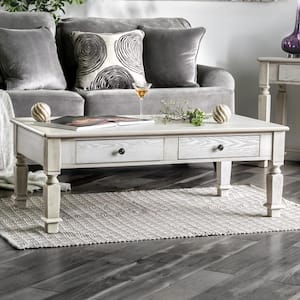 Mowgli 52 in. Antique White Rectangle MDF Coffee Table with 4-Drawer