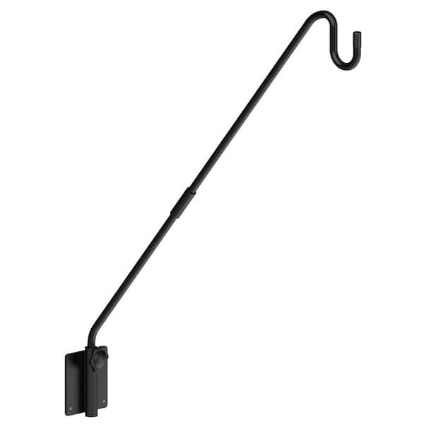 Extended Wall Mounted Deck Hook 28 Inch Black Metal Shepherds Hook Outdoor Rotating Bracket for Plants Bird Feeder