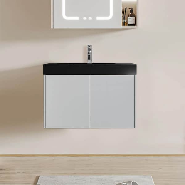 35.8 in. Drop-In Bathroom Sink in Matte Black Quartz Vanity Top
