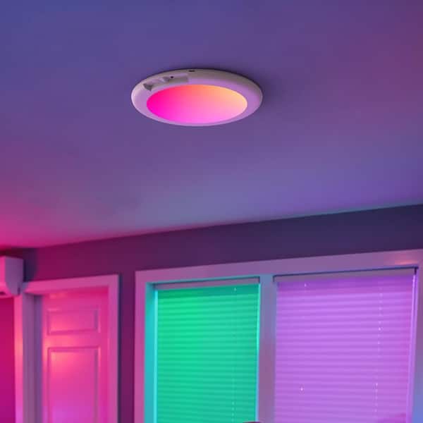 7 in. 1-Light RGB White Round Dimmable Motion Sensor Integrated LED Flush Mount Ceiling Light with Remote for Closet