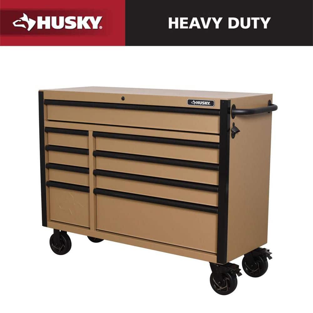 Husky Heavy Duty 52 in. W 9-Drawer Matte Tan Rolling Tool Cabinet