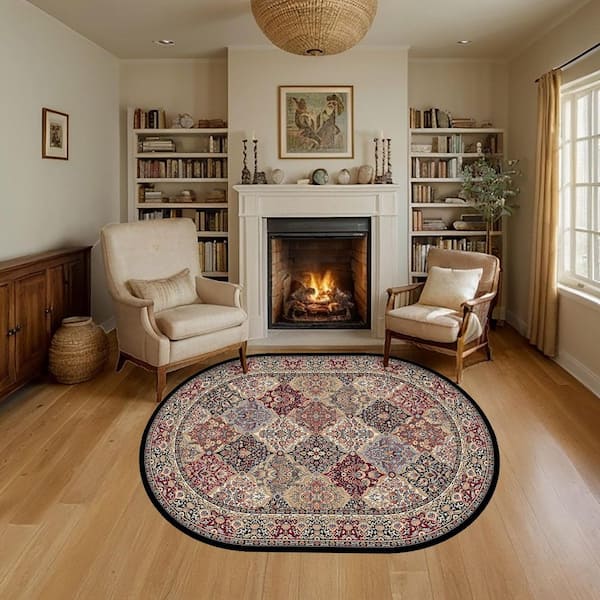 Ancient Garden Multi Panel 5 ft. x 8 ft. Oval Indoor Area Rug