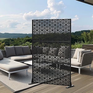 72 in. x 47 in. Outdoor Metal Privacy Screen Garden Fence Snowflake Pattern Wall Applique in Black