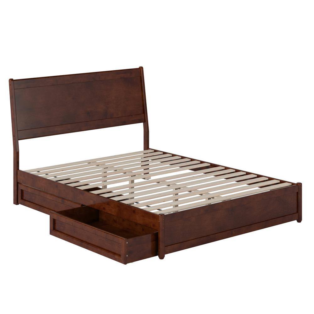Casanova Queen Dark Walnut Wood Platform Bed with Storage Drawers