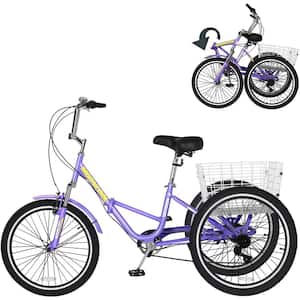Adult Folding Tricycle, Trike Cruiser Bike, 3 Wheeled Bike, w/Large Basket and Maintenance Tools, Men's Women's Bicycles