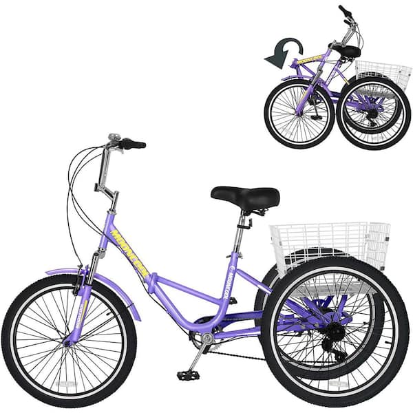 MOONCOOL Adult Folding Tricycle, Trike Cruiser Bike, 3 Wheeled Bike, w/Large Basket and Maintenance Tools, Men's Women's Bicycles