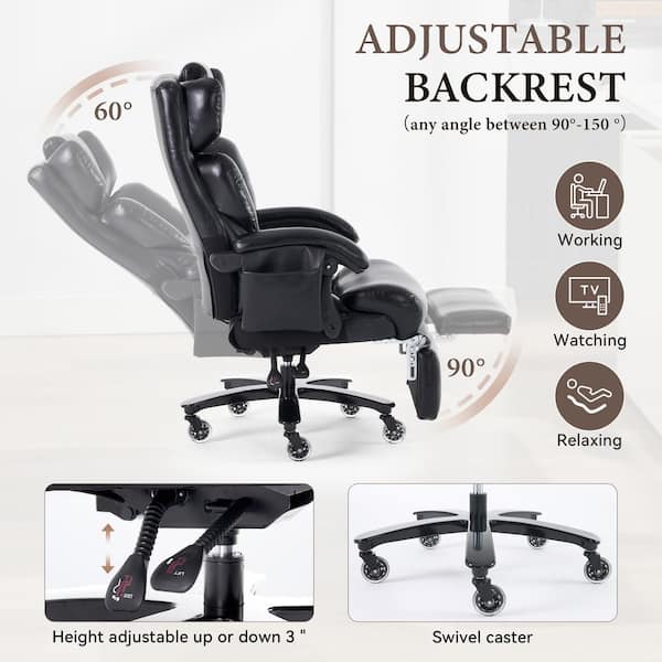 Cressida Faux Leather Upholstered Swivel Office Chair in Black with Adjustable Height and Wheels
