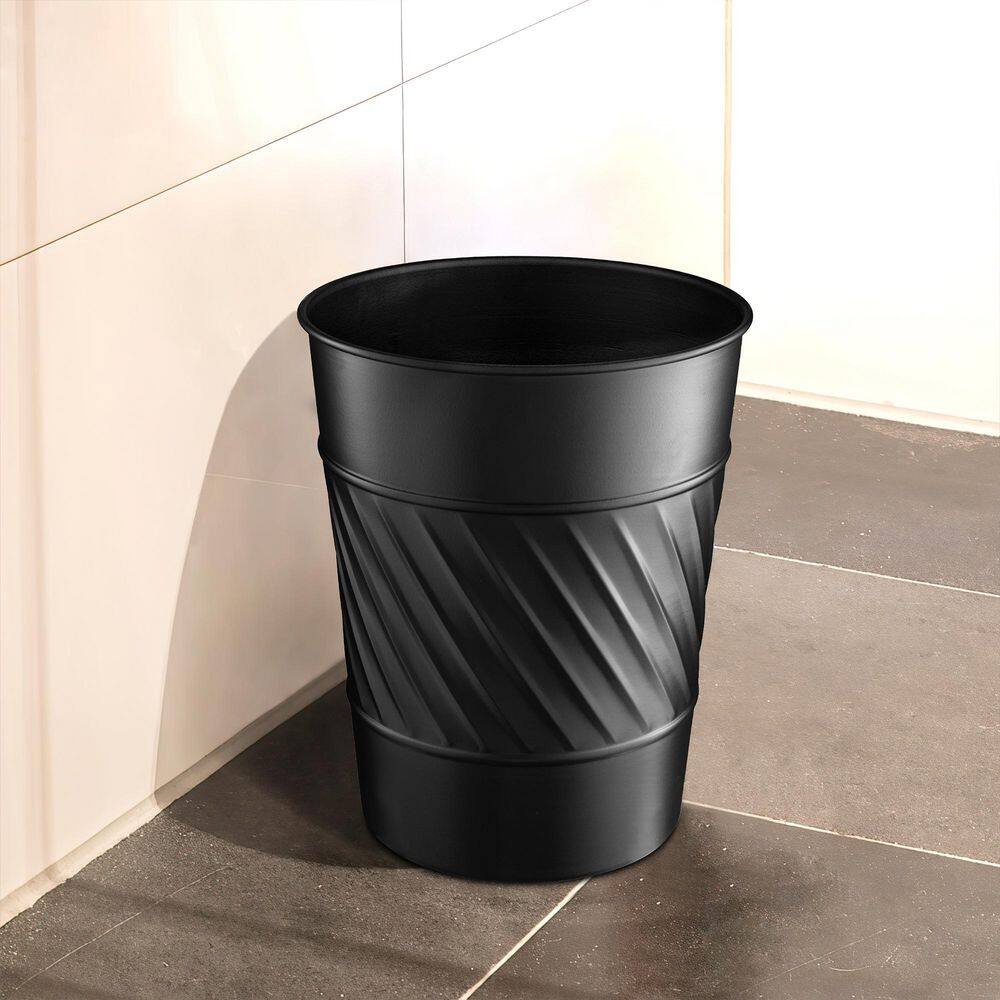 Embossed Black Metal Round Waste Basket
