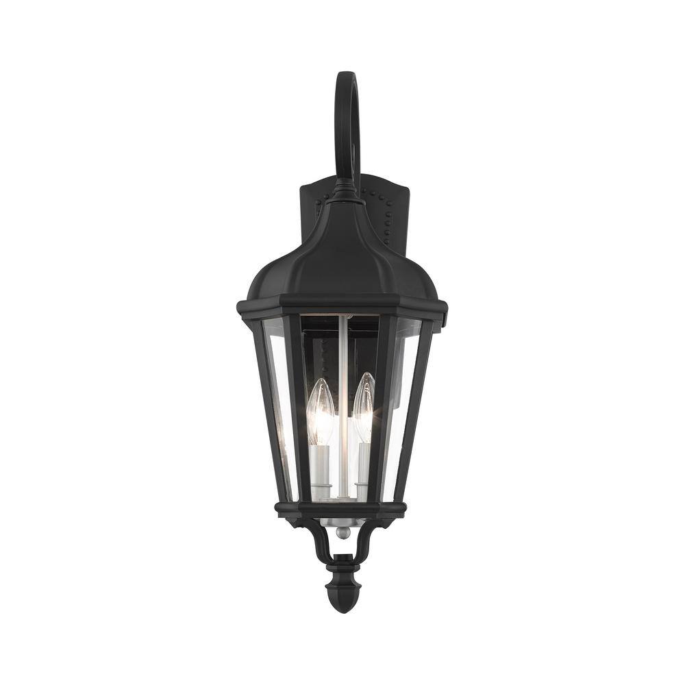 Textured Black 2-Light Outdoor Wall Lantern with Clear Glass