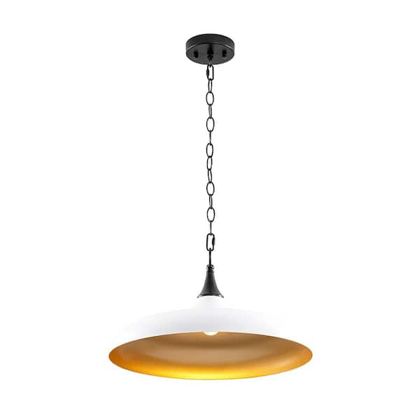 Vandyke 1-Light Modern White and Gold Dome Pot Lid Pendant Light for Kitchen Island/Dining Room