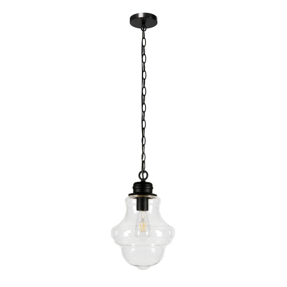 Clear Glass and Bronze Schoolhouse Pendant Light
