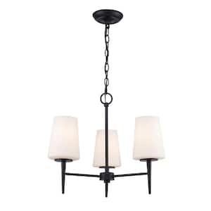 Horizon 3-Light Black Hanging Chandelier Light Fixture with Frosted Glass Shades