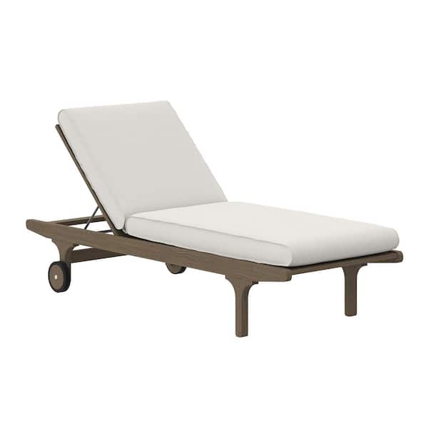 Saratoga Weathered Gray 1-Piece Teak Outdoor Chaise Lounge with White Cushions