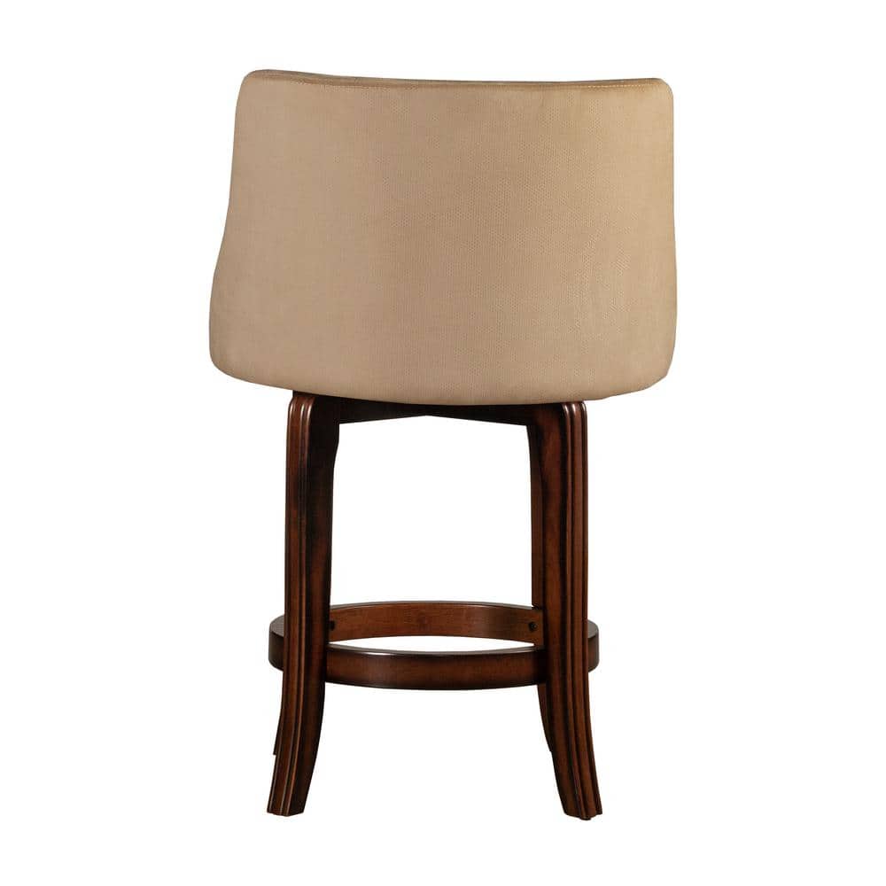 Napa Valley Dark Brown Cherry Swivel Counter Stool with Khaki Fabric