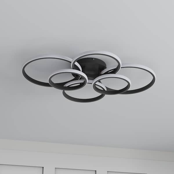 unico購入＊WORK LIGHT CEILING by 6BULB Black Flush Mount Ceiling Light Fixture, Farmhouse Light