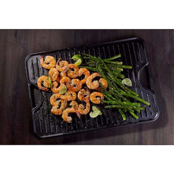 Double Play 16.75 in. Black Cast Iron Reversible Stovetop Griddle