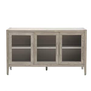 15.7 in. W x 58.2 in. D x 33.9 in. H Gray Linen Cabinet with 3 tempered glass doors and Adjustable Shelf