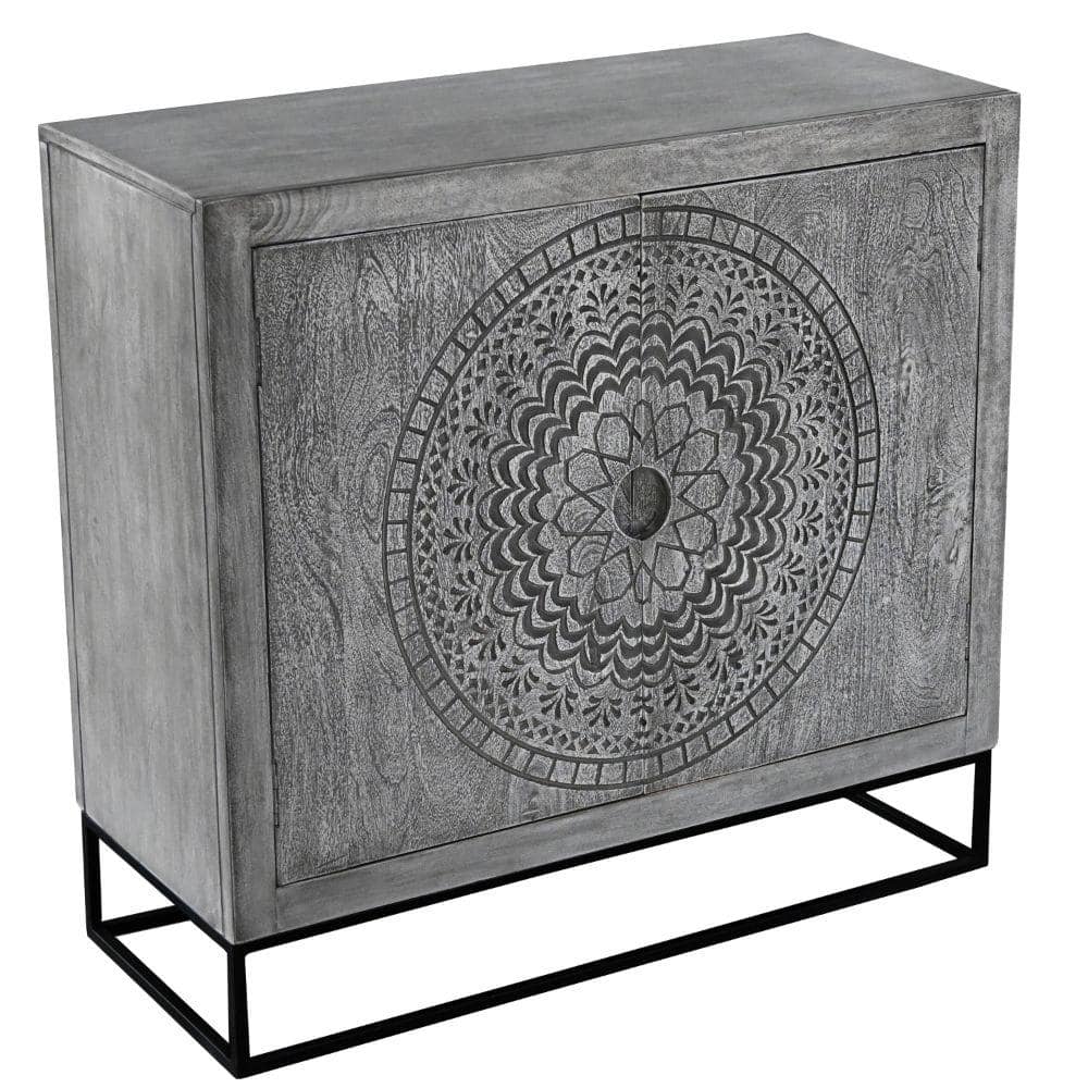 THE URBAN PORT 36 in. Gray and Black Accent Cabinet with 2-Shelves and 2-Compartments