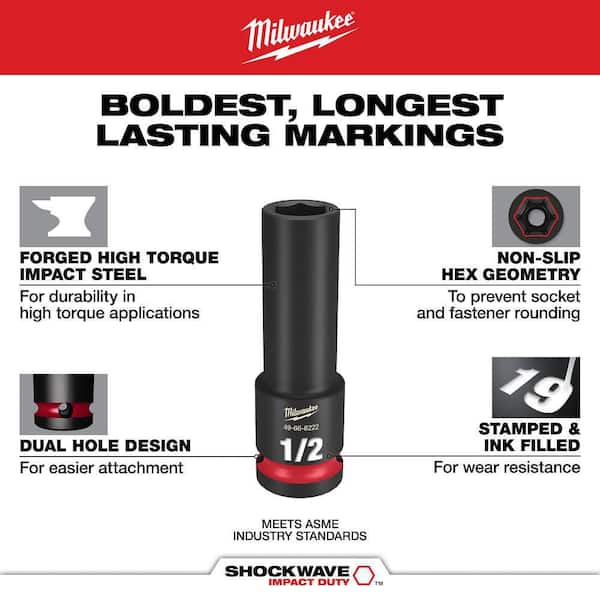 Milwaukee - SHOCKWAVE 3/8 in. Drive SAE Standard 6 Point Impact Socket Set (6-Piece)