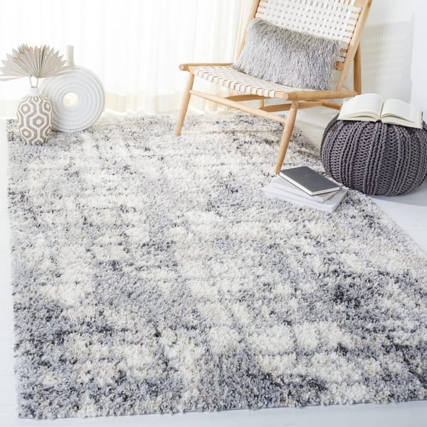 Berber Shag 8 ft. x 10 ft. Gray/Ivory Geometric Abstract Area Rug