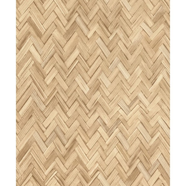 Ellery Wheat Brown Herringbone Wallpaper Sample