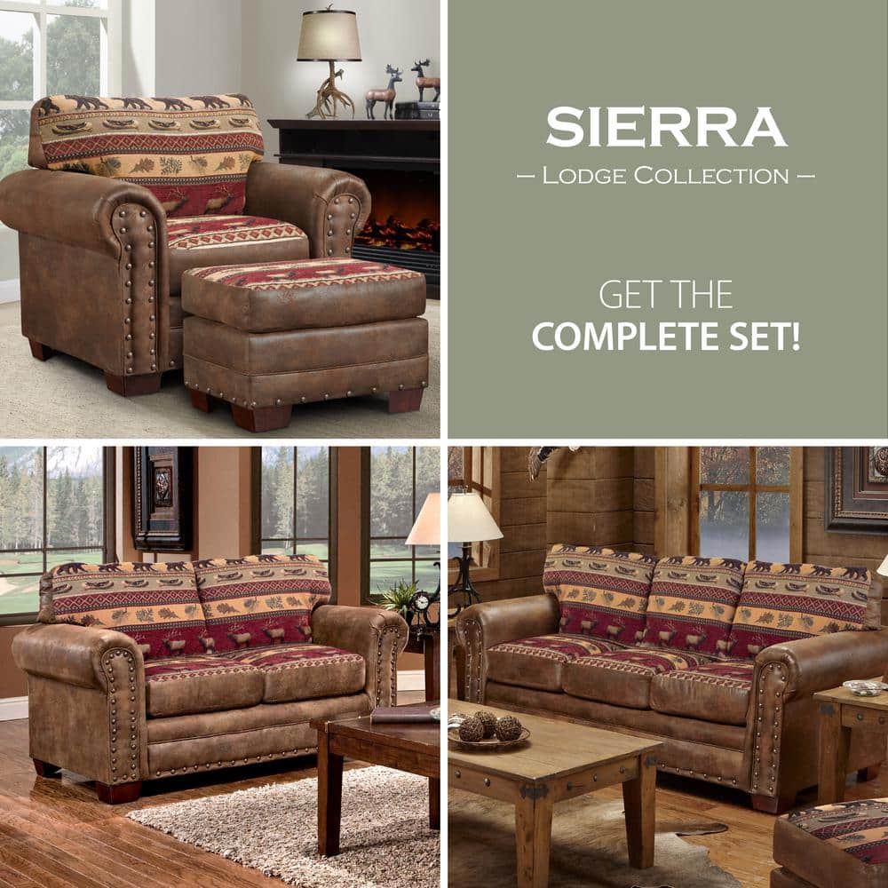 Sierra Lodge Brown Faux Leather Tufted Loveseat with Nailhead Accents