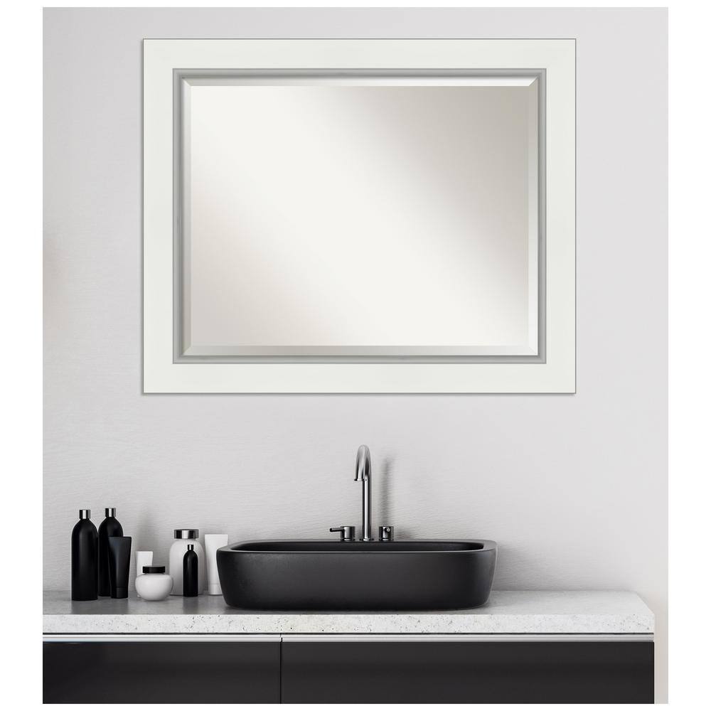 Elegant Silver and White Rectangular Beveled Bathroom Mirror