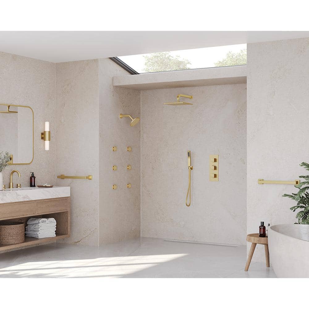 Brushed Gold Wall Mounted Dual Shower System with Body Jets