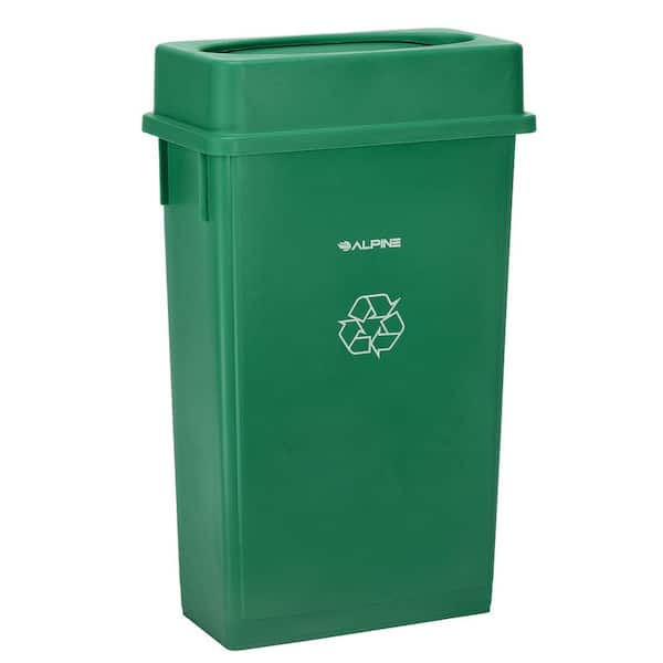 23 gal. Plastic Indoor Commercial Slim Trash Can with Drop Slot Lid, Green