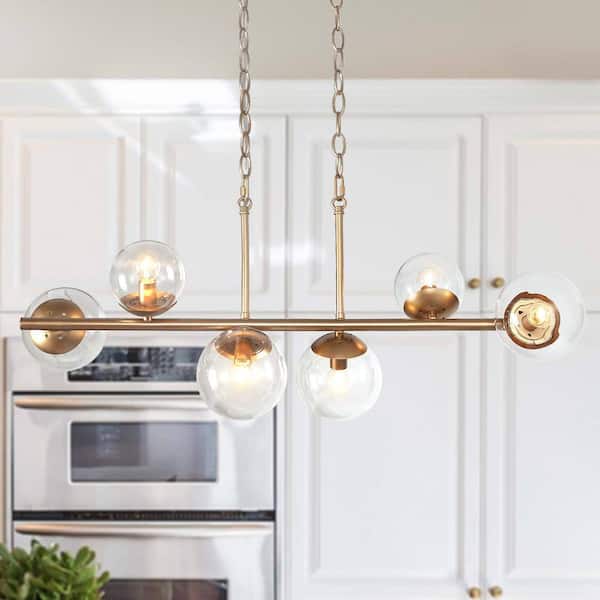 Uolfin Modern Gold Sputnik Bedroom chandelier, 6-Light Dining Room