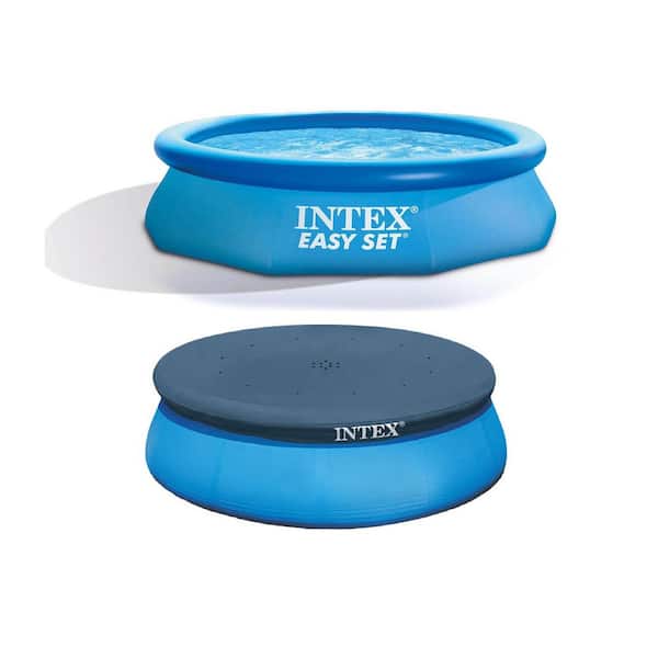 Intex 10 ft. x 120 in. Round Inflatable Pool and 10 ft. Pool Debris Cover Tarp