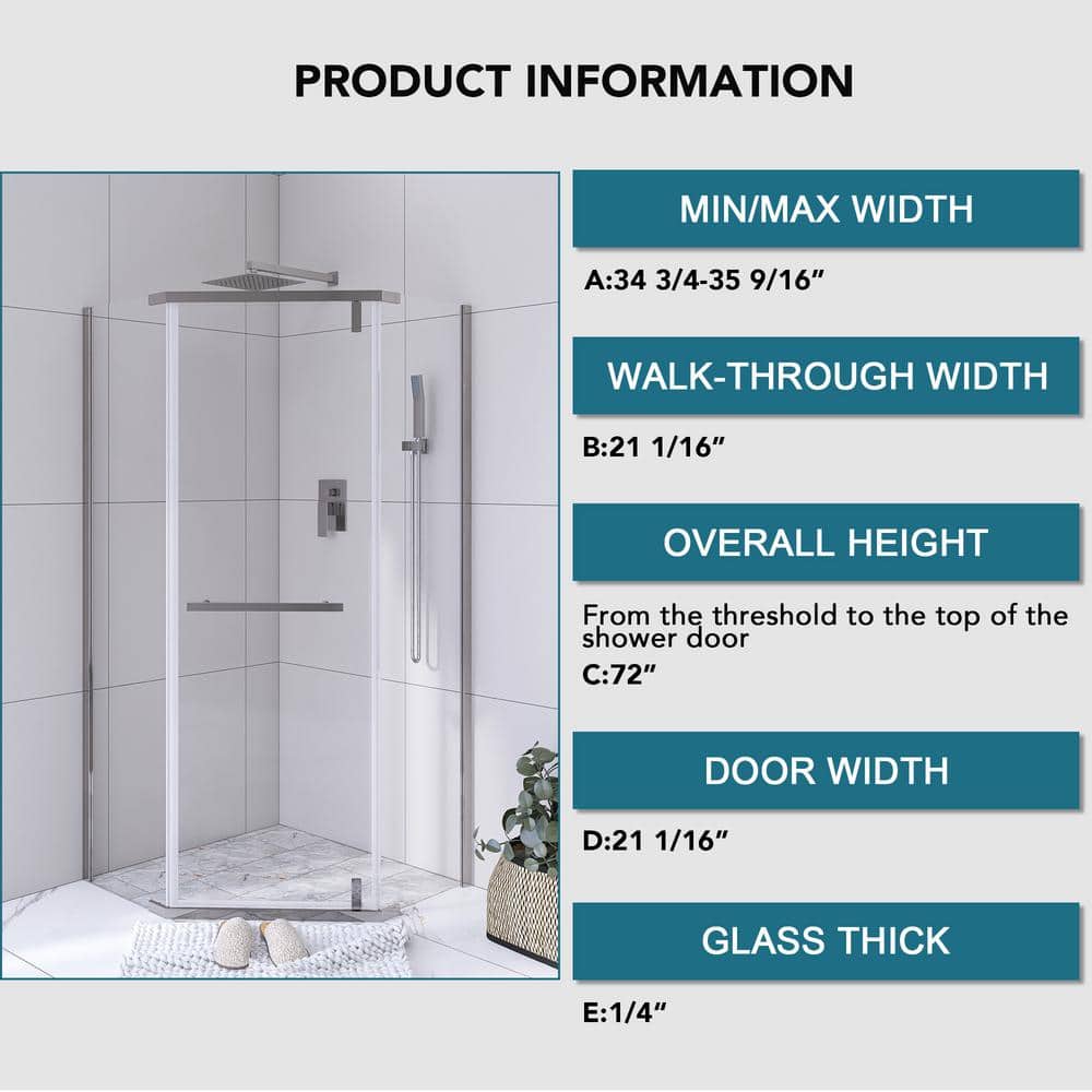 Chrome Semi Frameless Neo-Angle Pivot Shower Door with Clear Glass