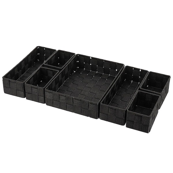 Braided 10.5 in. W x 2.5 in. H x 8 in. D Stackable Polyester 7-Drawer Organizer Divider Set Black