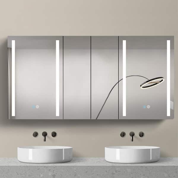 XUJMK Anti-fog 60 in. W x 30 in. H Rectangular Aluminum Medicine Cabinet with Mirror in Silver LED Bathroom Defogging Dimmer