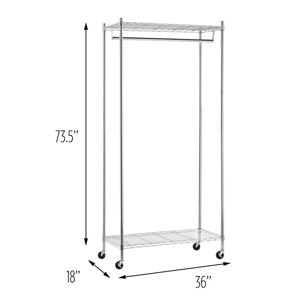 Chrome Steel Mobile Coat Rack with 2 Shelves