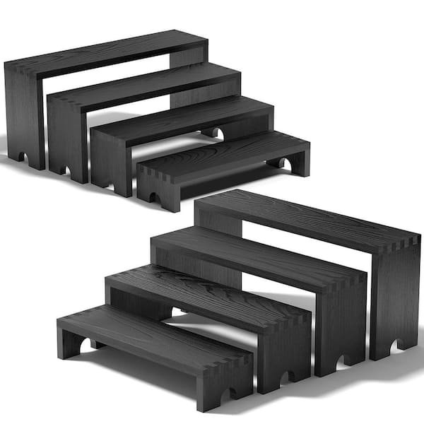 2-Piece 4-Tier Black Wood Cupcake Stand, Farmhouse Decor Wood Dessert Table Display Set, Food Display Risers for Party