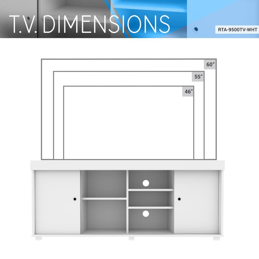 Modern White Particleboard TV Stand with Open Shelves and Cabinet