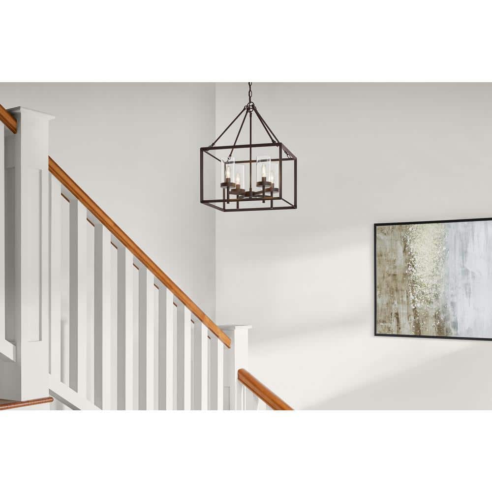 Bronze Rectangular Metal Chandelier with Clear Glass Shades