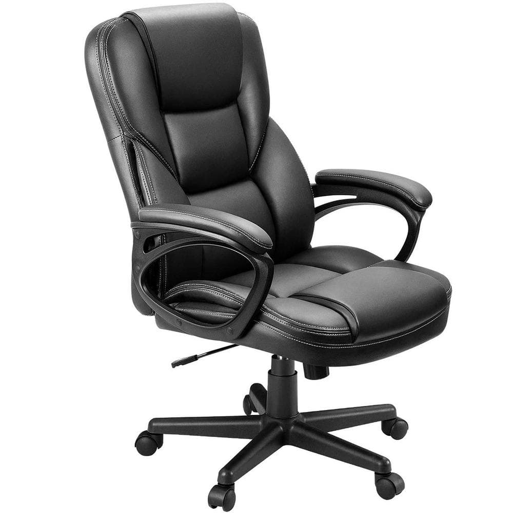 Leather High Back Ergonomic Executive Chair in Black, Office Desk Chair with Swivel Seat