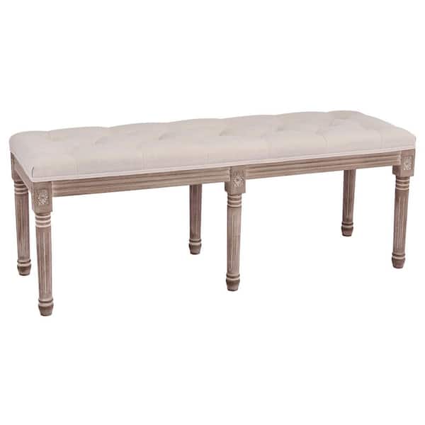Merra Beige French Vintage Ottoman Bench with Linen Upholstery (19 in. x 48 in. x 16.7 in.)