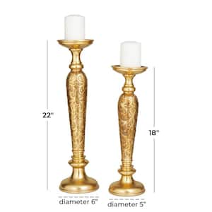 Gold Polystone Pillar Candle Holder (Set of 2)