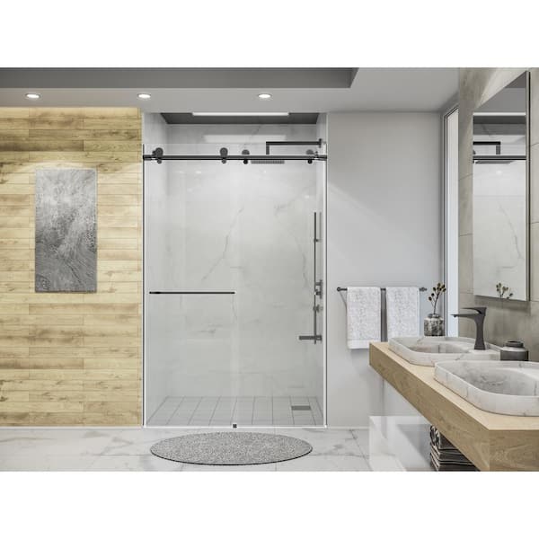 Holcam Eclipse 48 in. W x 74 in. H Frameless Bypass Sliding Shower Door in Matte Black