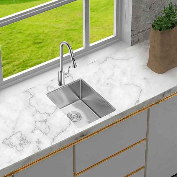 15 in. Undermount Single Bowl 16-Gauge Brushed Nickel Stainless Steel Kitchen Sink