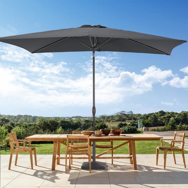 Sonkuki 6 ft. x 9 ft. Rectangular Steel Patio Market Umbrella with Push Button Tilt in Anthracite