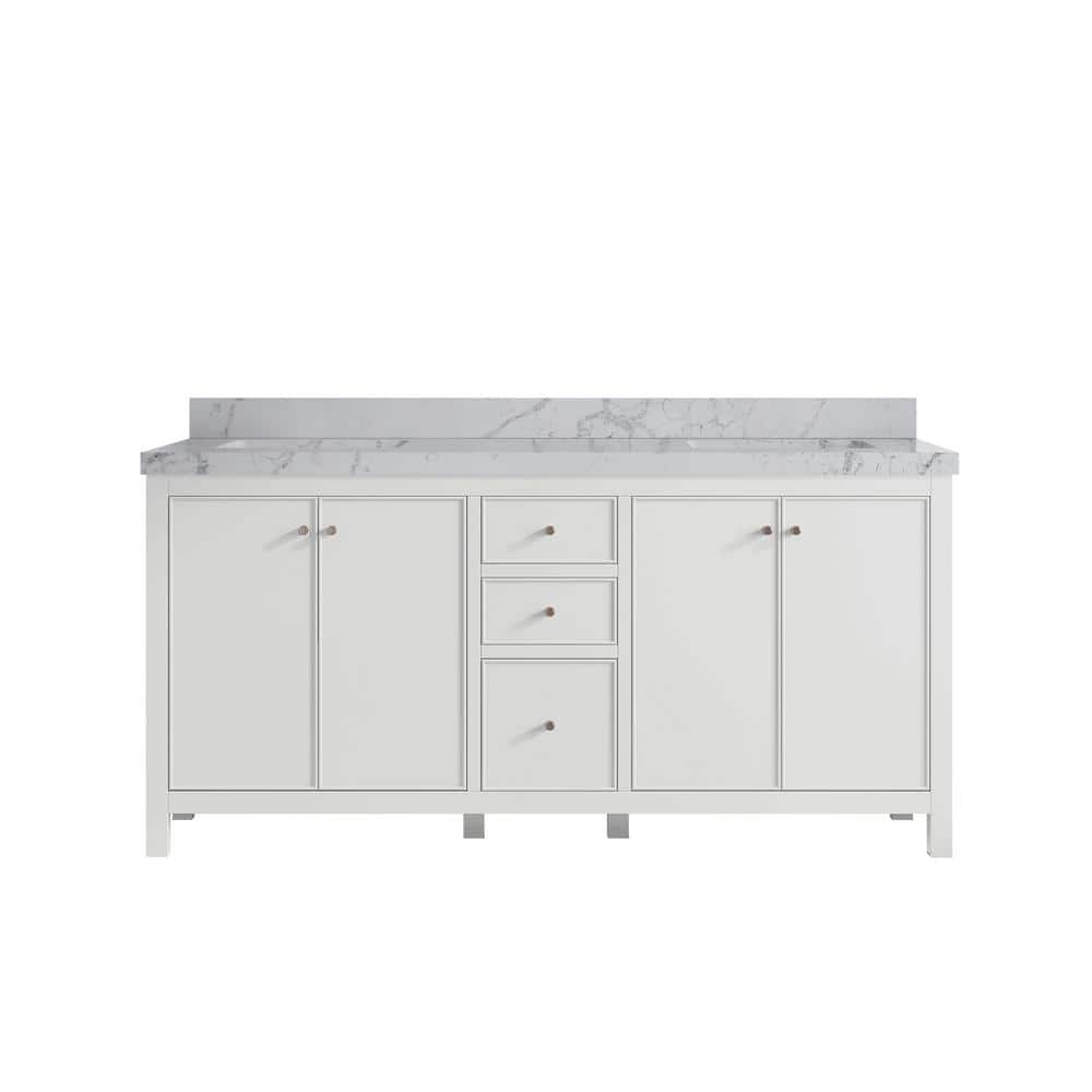 Chicago 72 in. Double Sink Freestanding White Bath Vanity with Venatino Qt. Top Unassembled price history on PriceWatchPro